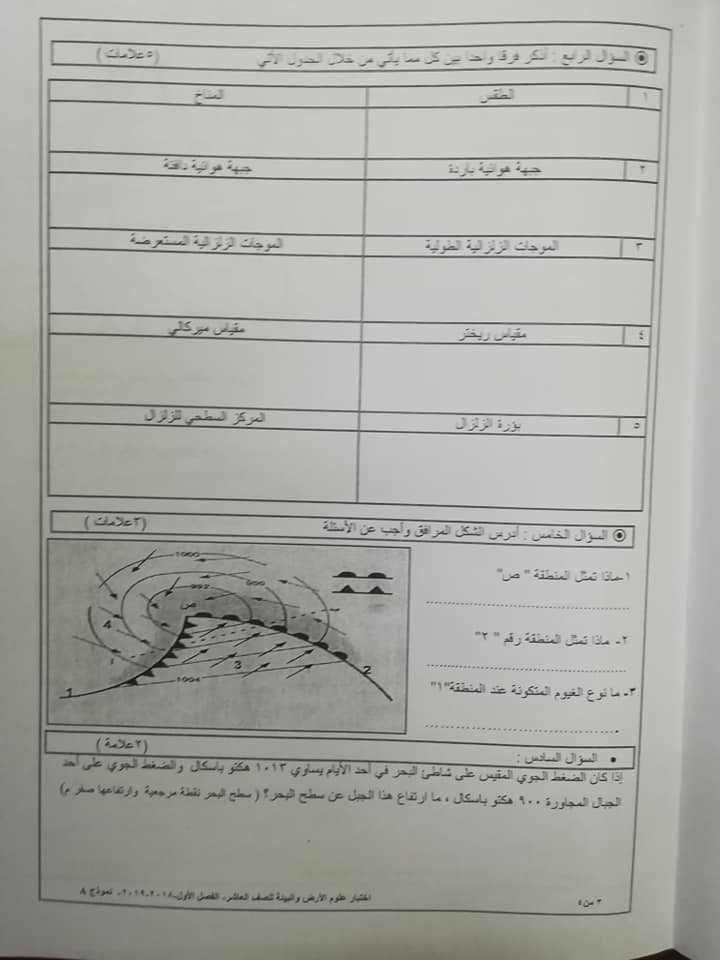 بالصور نموذج A وكالة امتحان علوم الارض النهائي للصف العاشر الفصل الاول 2018